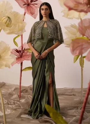 Disa olive gown and cape