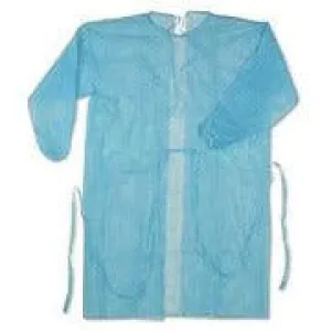 Disposable Level 1 Isolation Gown Fully Closed Double Tie Neck and Waist, Blue, 100/case
