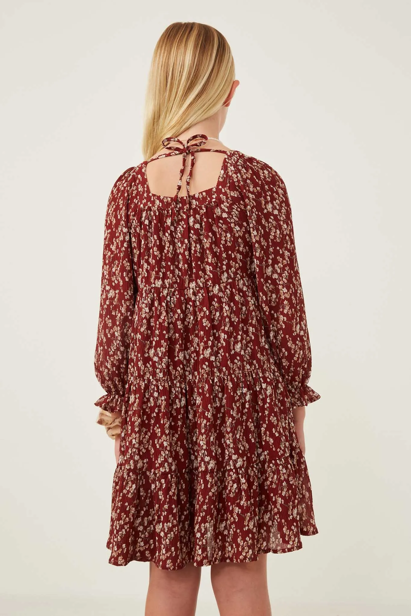 Ditsy Floral Cinched Puff Sleeve Square Neck Dress