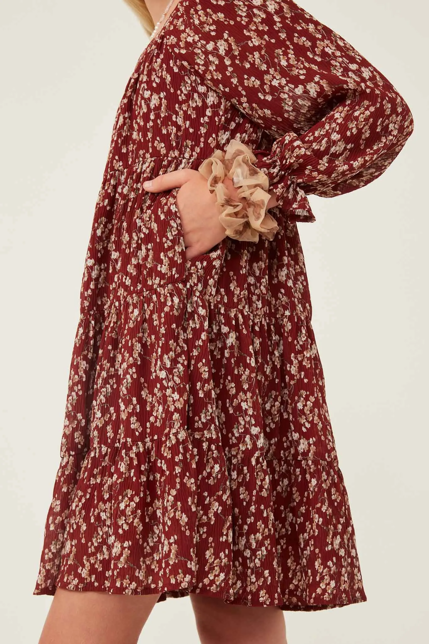 Ditsy Floral Cinched Puff Sleeve Square Neck Dress
