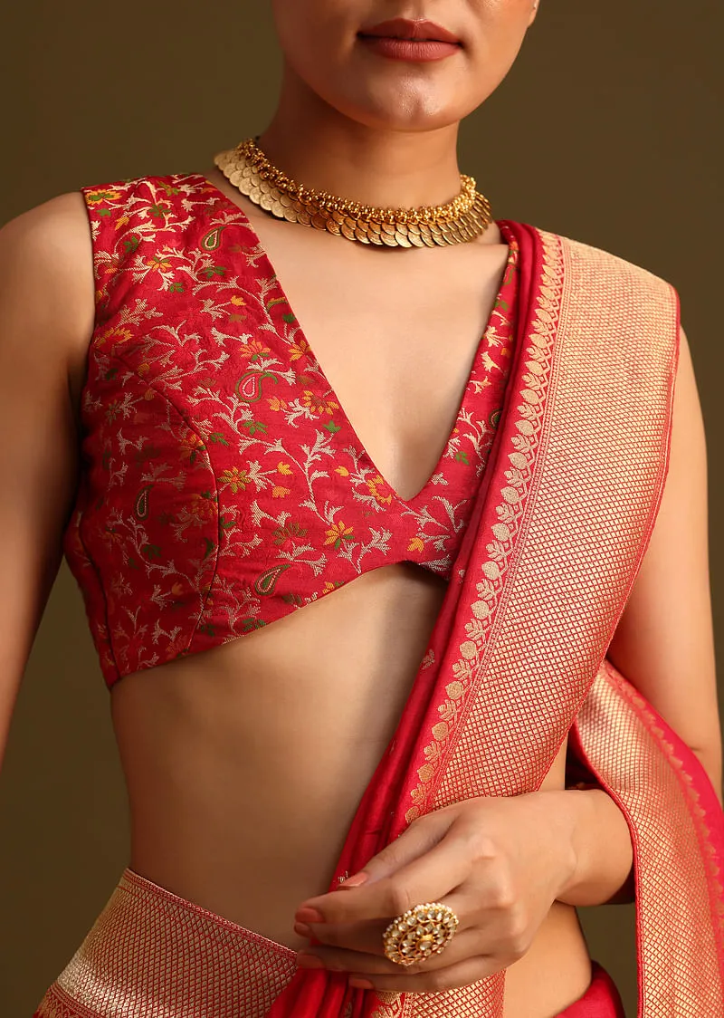 Dola Silk Red Bandhani Saree With Meenakari Border Pallu