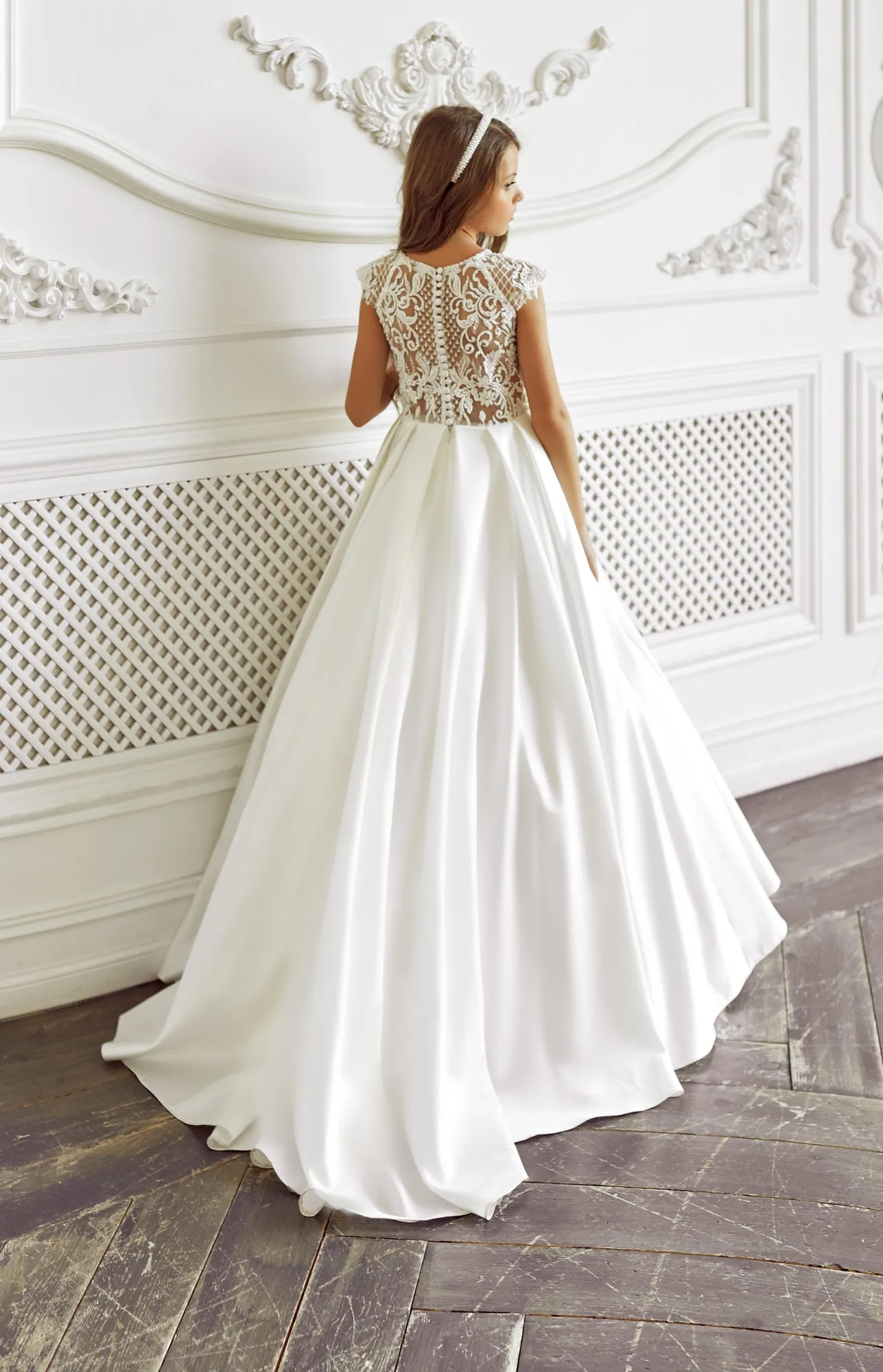 DOVER Holy First Communion Beaded Lace Back Classic Dress