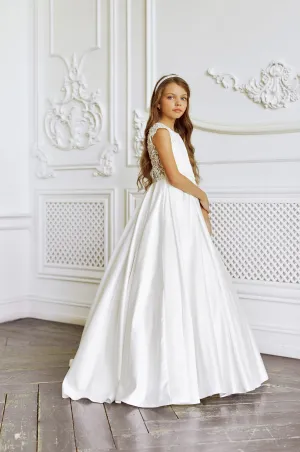 DOVER Holy First Communion Beaded Lace Back Classic Dress