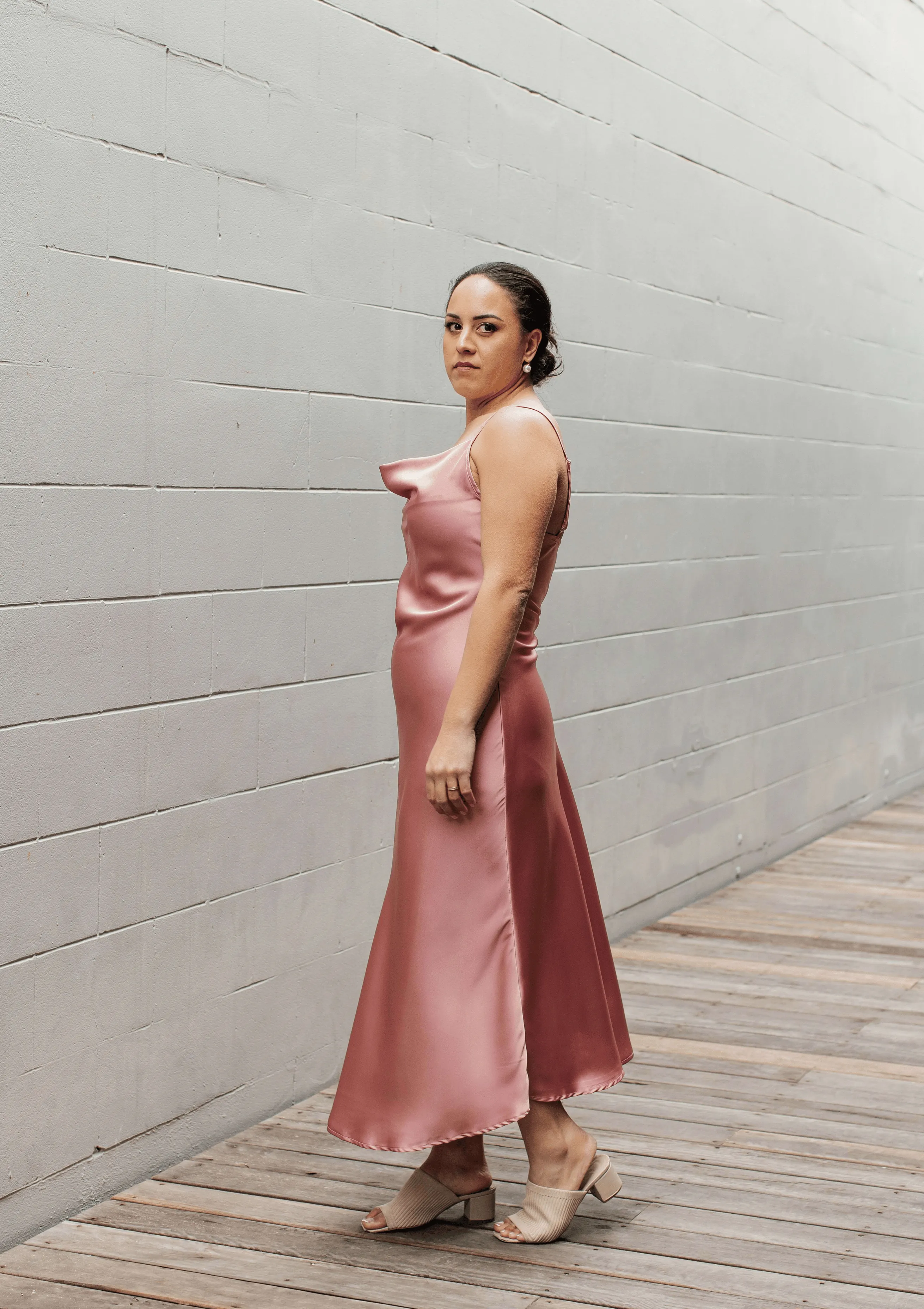 Dusky Pink Bridesmaid Dress- Cowl Neck