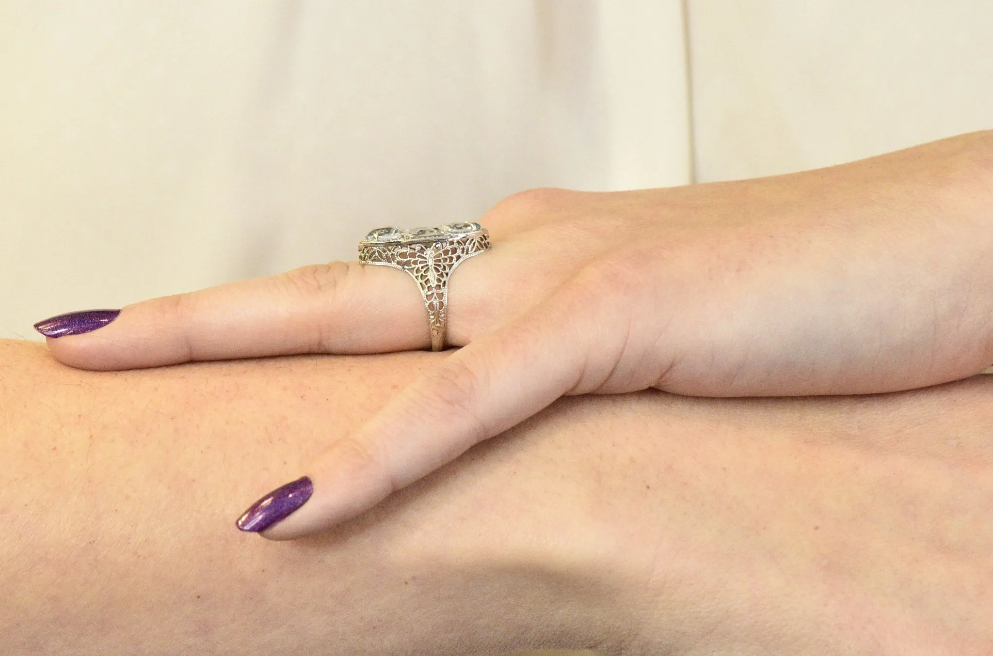 Edwardian 1.75 CTW Aquamarine Dragonfly 14 Karat White Gold Cocktail Ring