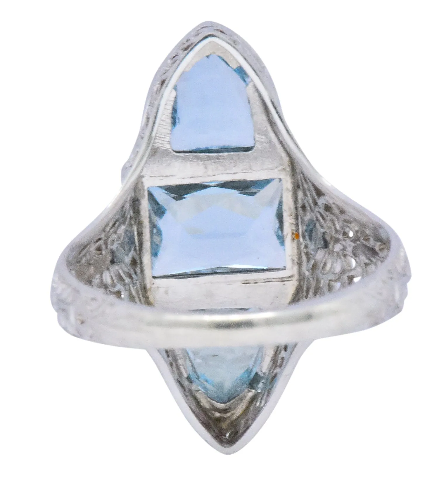 Edwardian 1.75 CTW Aquamarine Dragonfly 14 Karat White Gold Cocktail Ring