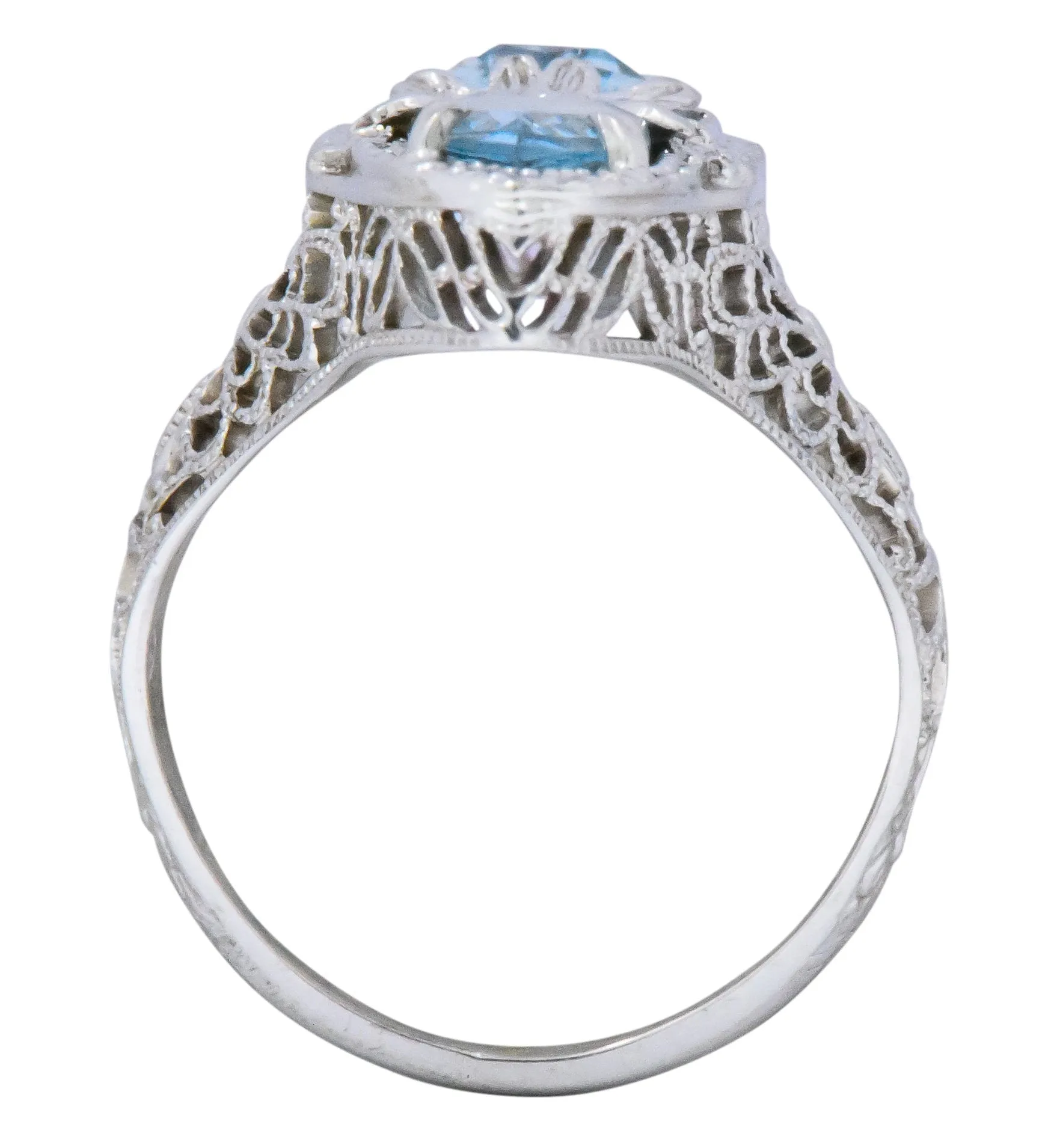 Edwardian 1.75 CTW Aquamarine Dragonfly 14 Karat White Gold Cocktail Ring