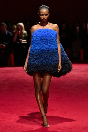 Electric Blue and Black Ombré Tulle Strapless Bubble Dress
