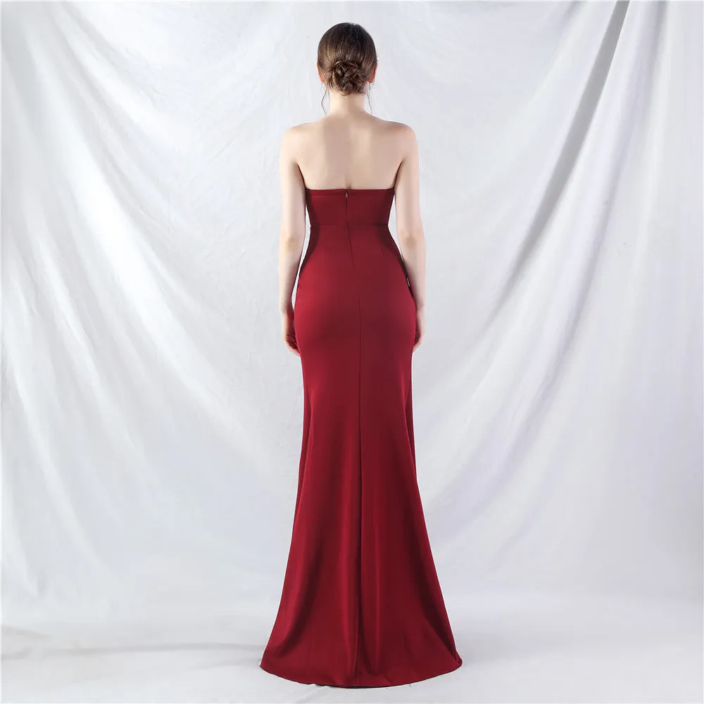 Elegant Beaded Split Rhinestone Evening Dress