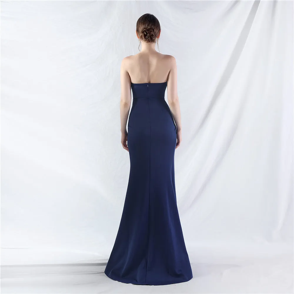 Elegant Beaded Split Rhinestone Evening Dress