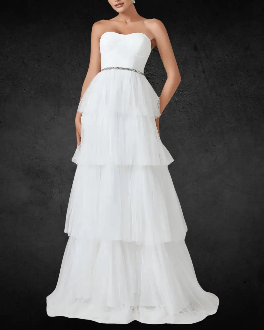 Elegant Designer Wedding Dress with Layered Cake Skirt and Tulle Hem – Unique Bridal Gown