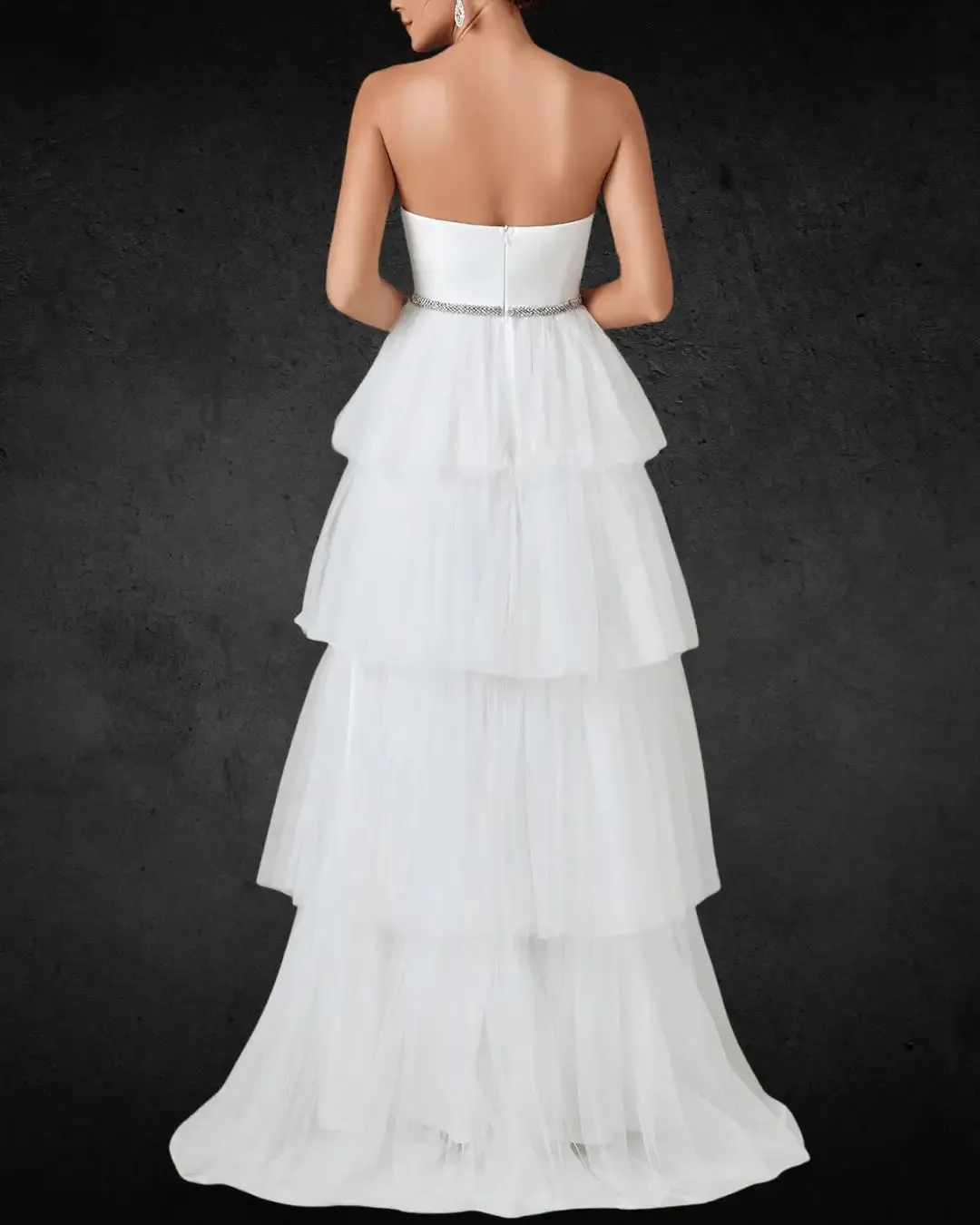 Elegant Designer Wedding Dress with Layered Cake Skirt and Tulle Hem – Unique Bridal Gown