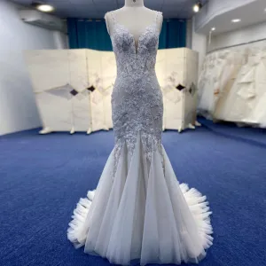 Elegant Spaghetti Strap Mermaid Tulle Lace Wedding Dress