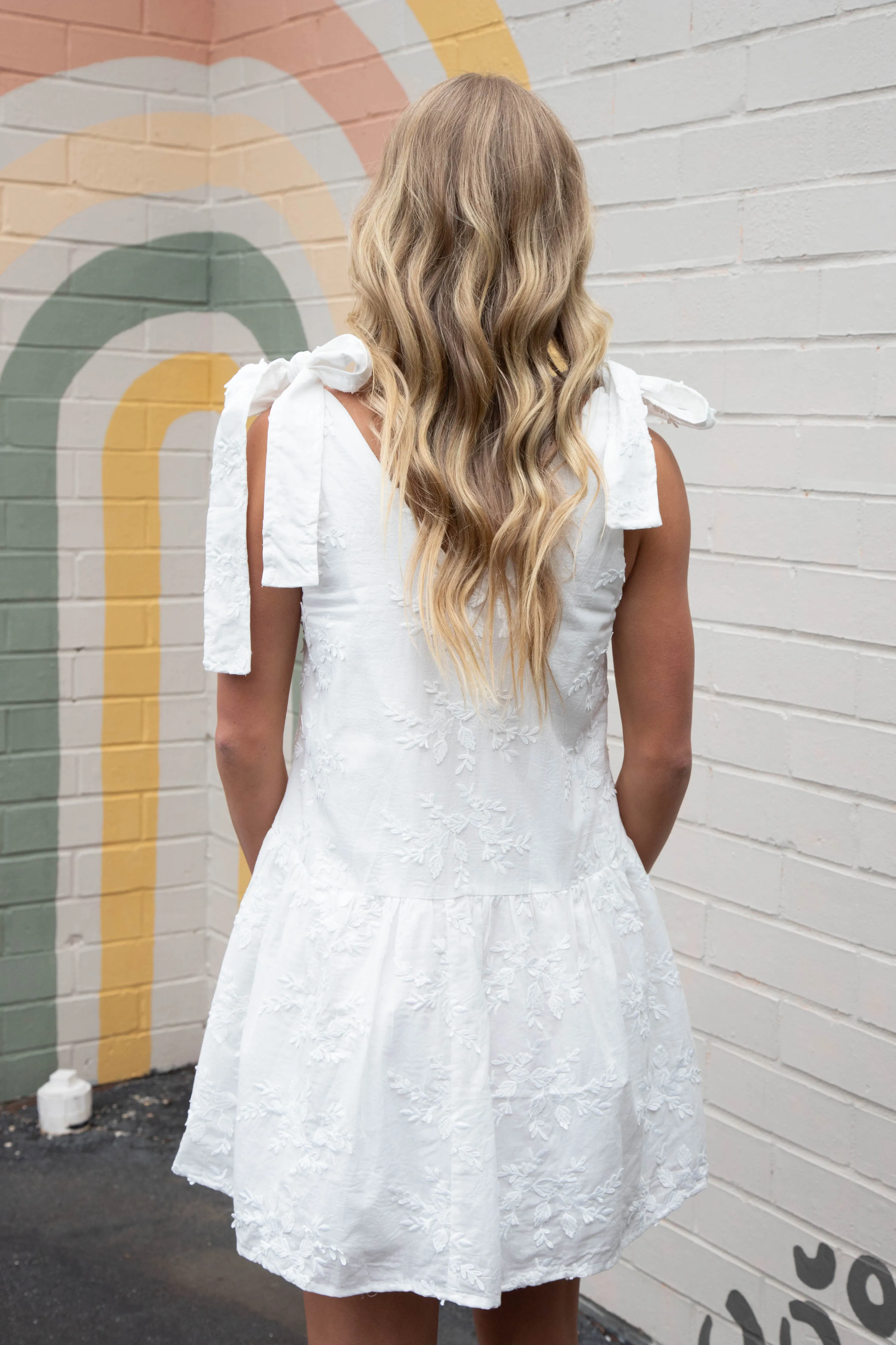 Elianna Embroidered Peplum Hem Dress, Off White