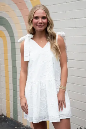 Elianna Embroidered Peplum Hem Dress, Off White
