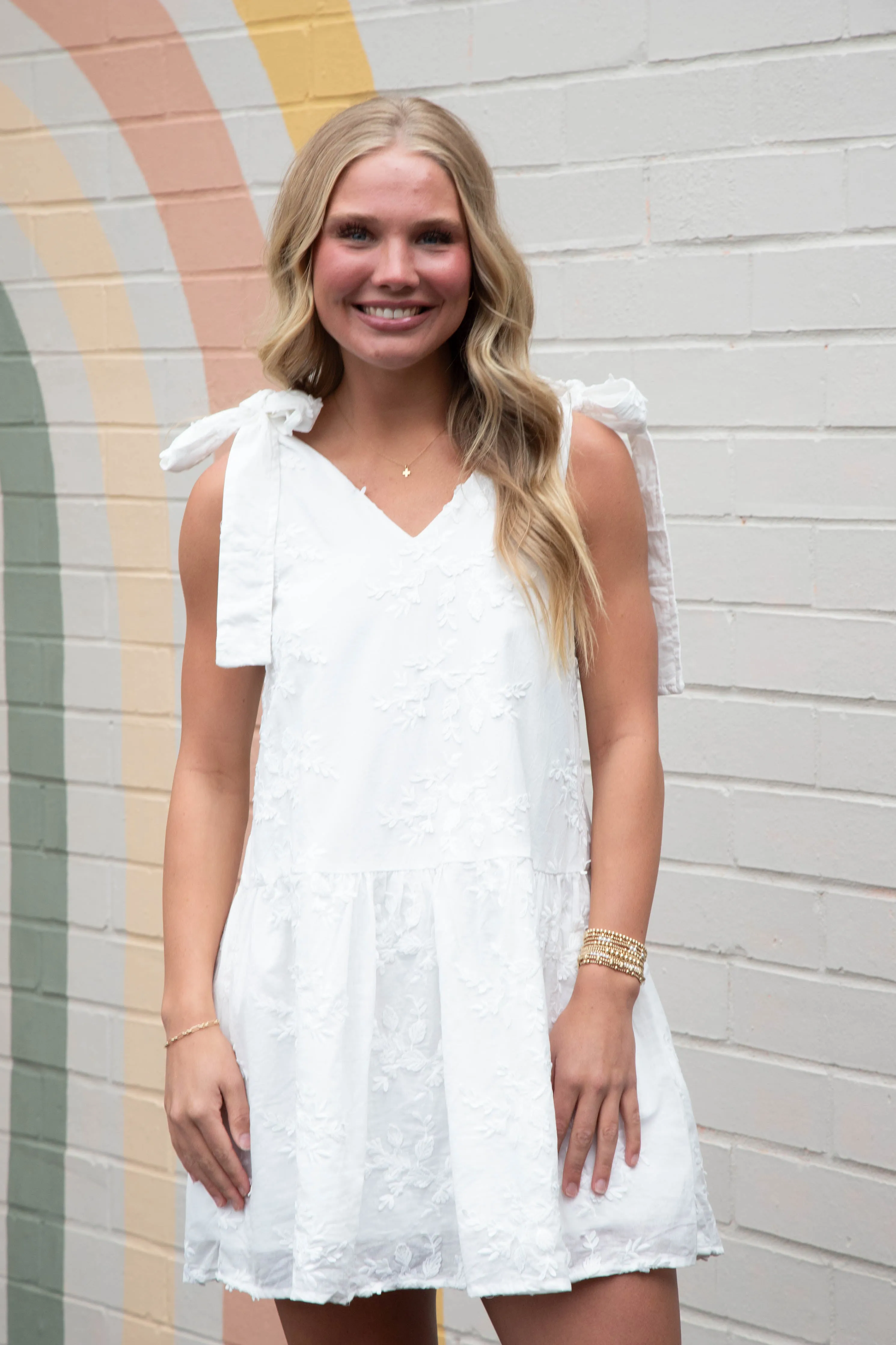 Elianna Embroidered Peplum Hem Dress, Off White