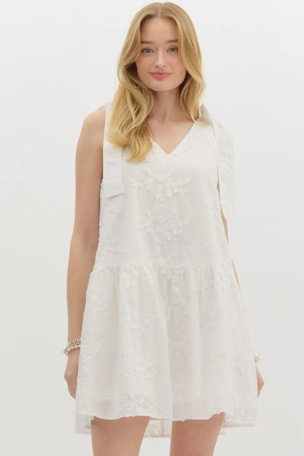 Elianna Embroidered Peplum Hem Dress, Off White