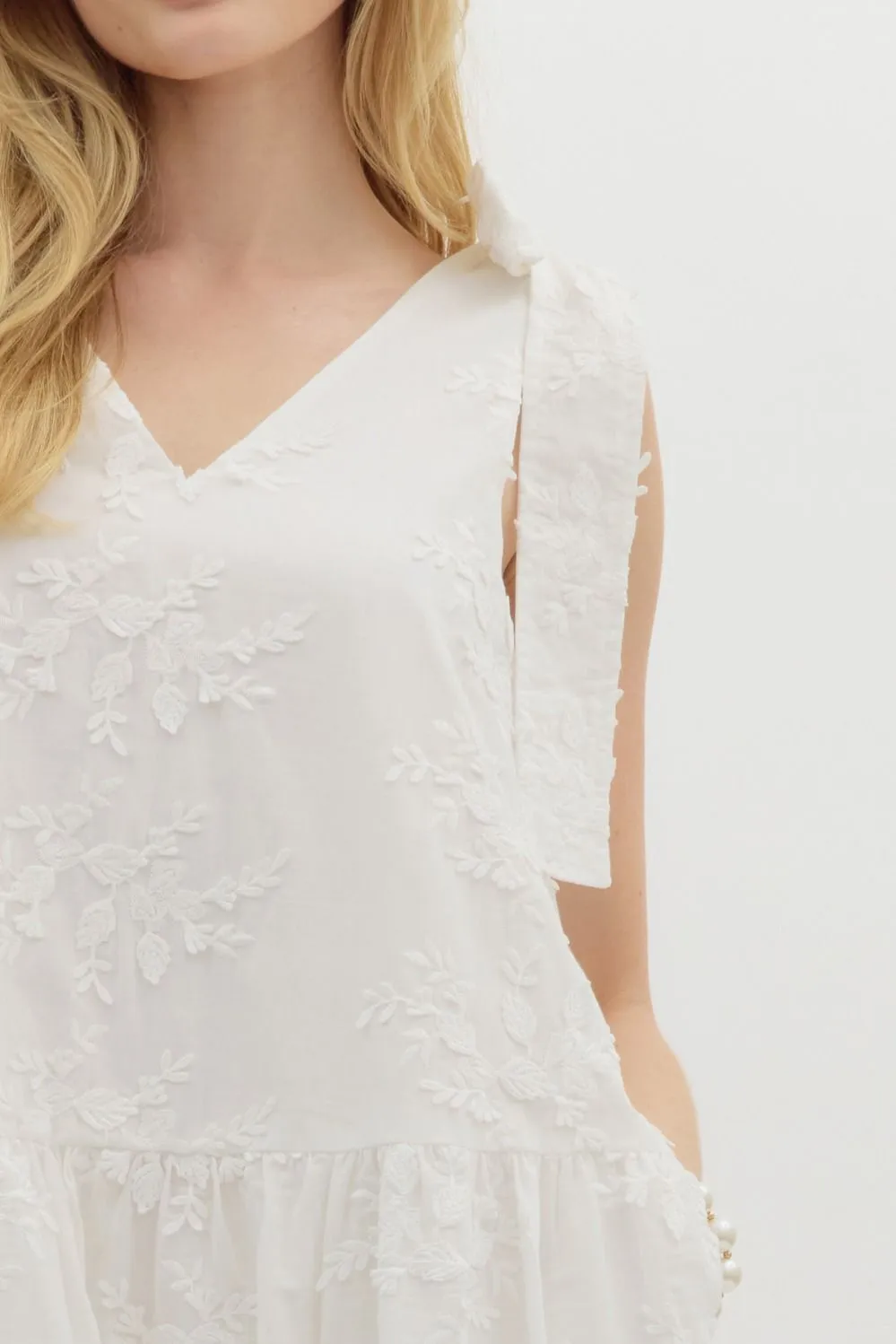 Elianna Embroidered Peplum Hem Dress, Off White