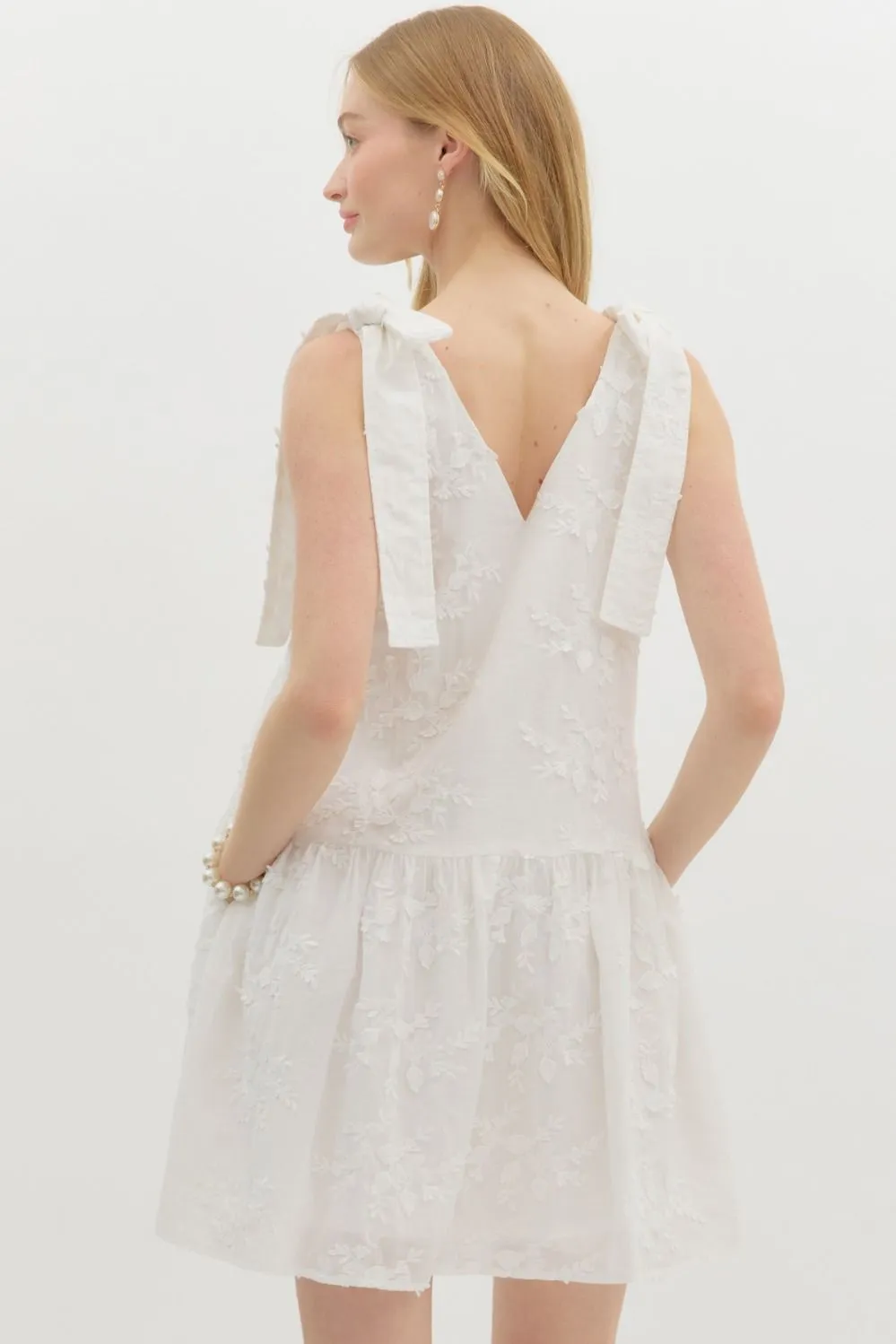 Elianna Embroidered Peplum Hem Dress, Off White