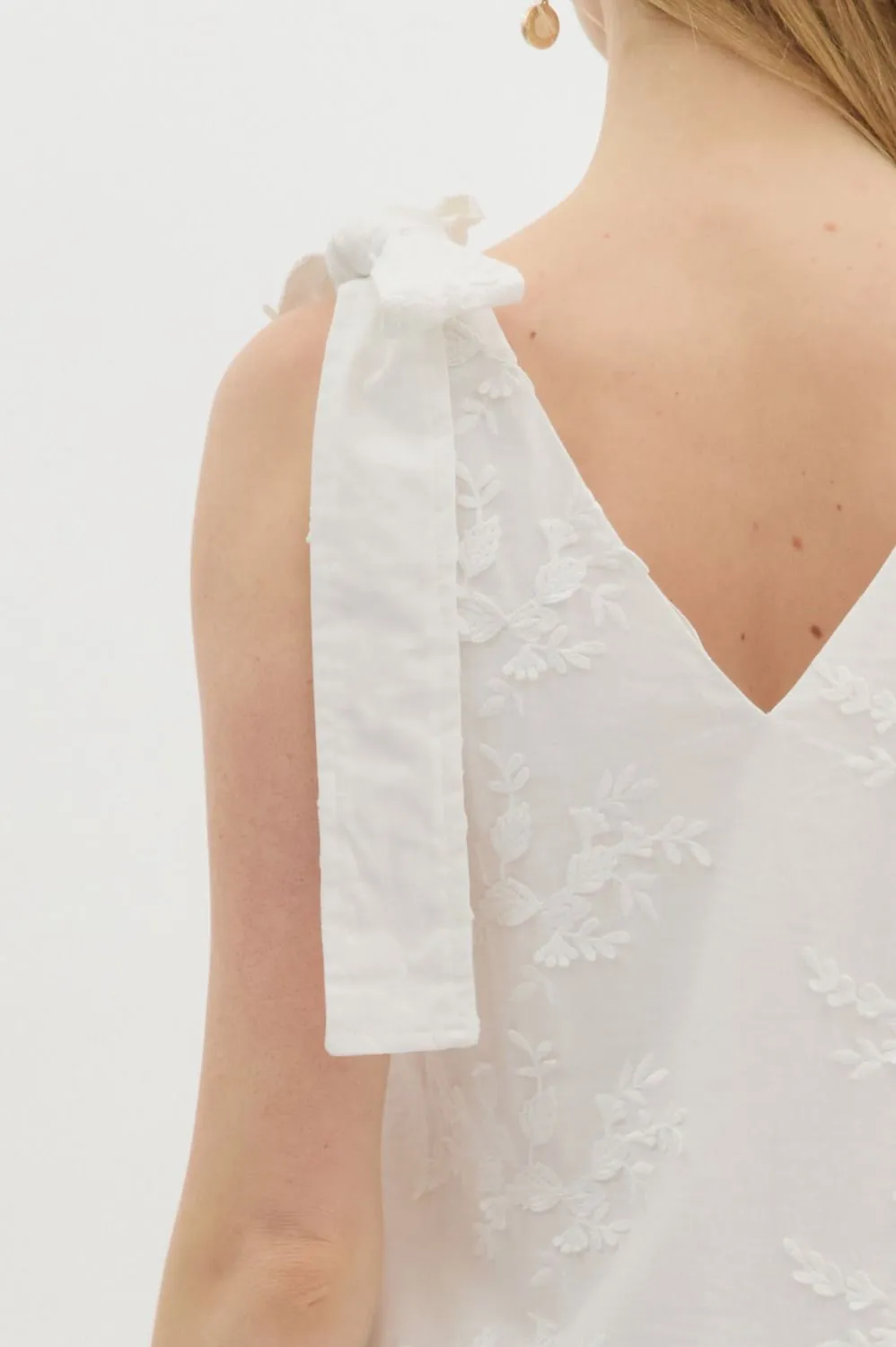 Elianna Embroidered Peplum Hem Dress, Off White