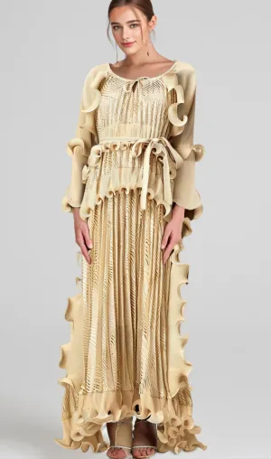 Ellie neutrals gilded ruffled midi dress