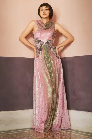 Elowra pink-green ombre gown
