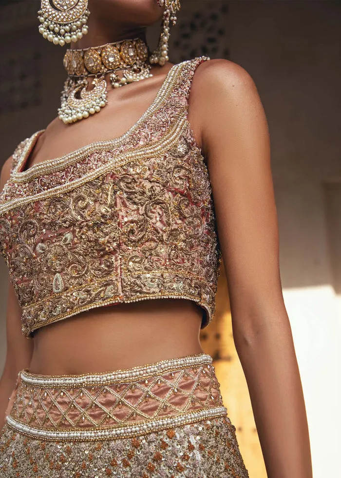 Embellished Gold Lehenga Choli Pakistani Wedding Dress