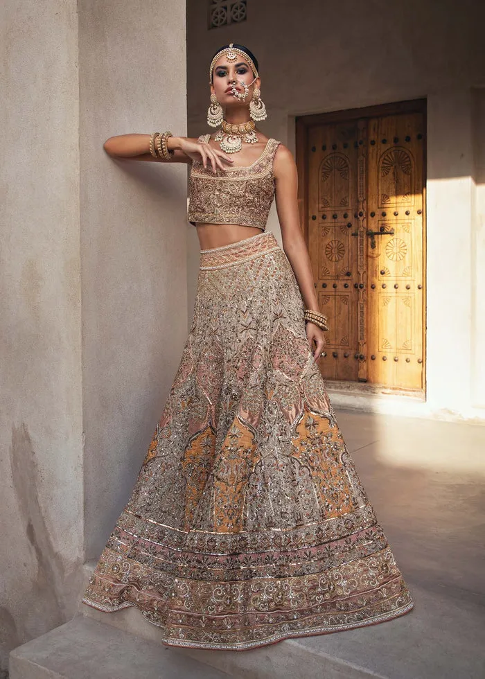Embellished Gold Lehenga Choli Pakistani Wedding Dress