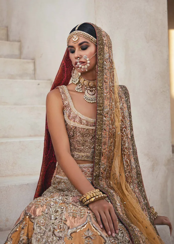 Embellished Gold Lehenga Choli Pakistani Wedding Dress
