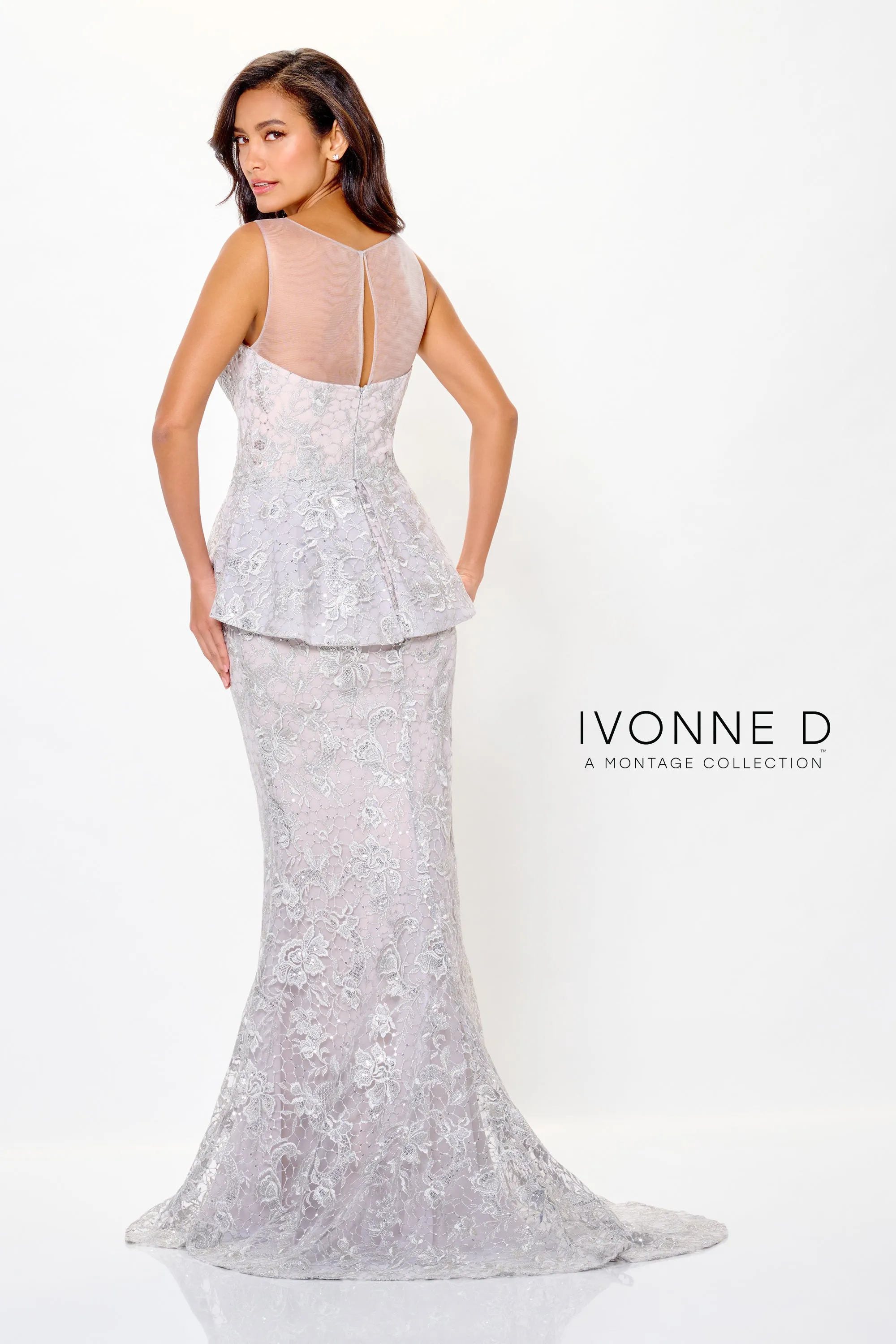 Embroidered Tulle Peplum Gown