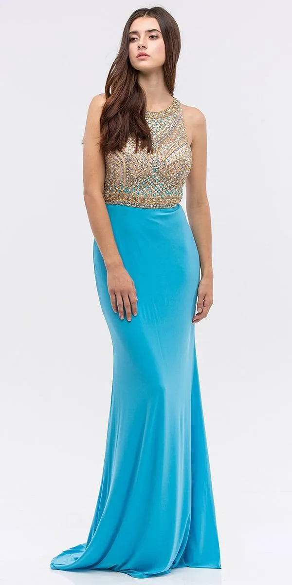 Eureka 4083 Beaded Bodice Mermaid Jersey Skirt Long Dress