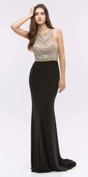 Eureka 4083 Beaded Bodice Mermaid Jersey Skirt Long Dress