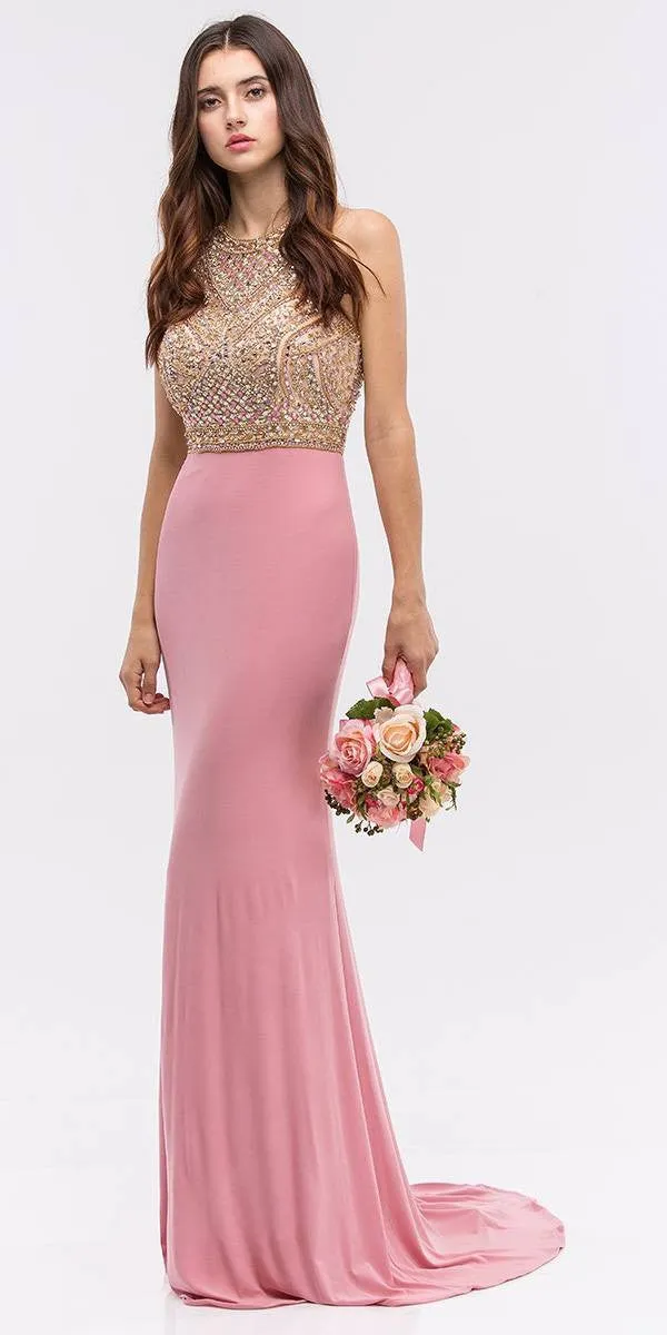 Eureka 4083 Beaded Bodice Mermaid Jersey Skirt Long Dress