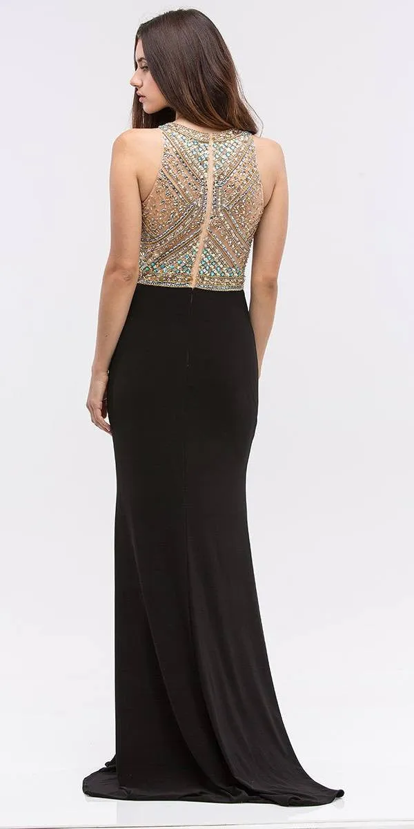 Eureka 4083 Beaded Bodice Mermaid Jersey Skirt Long Dress
