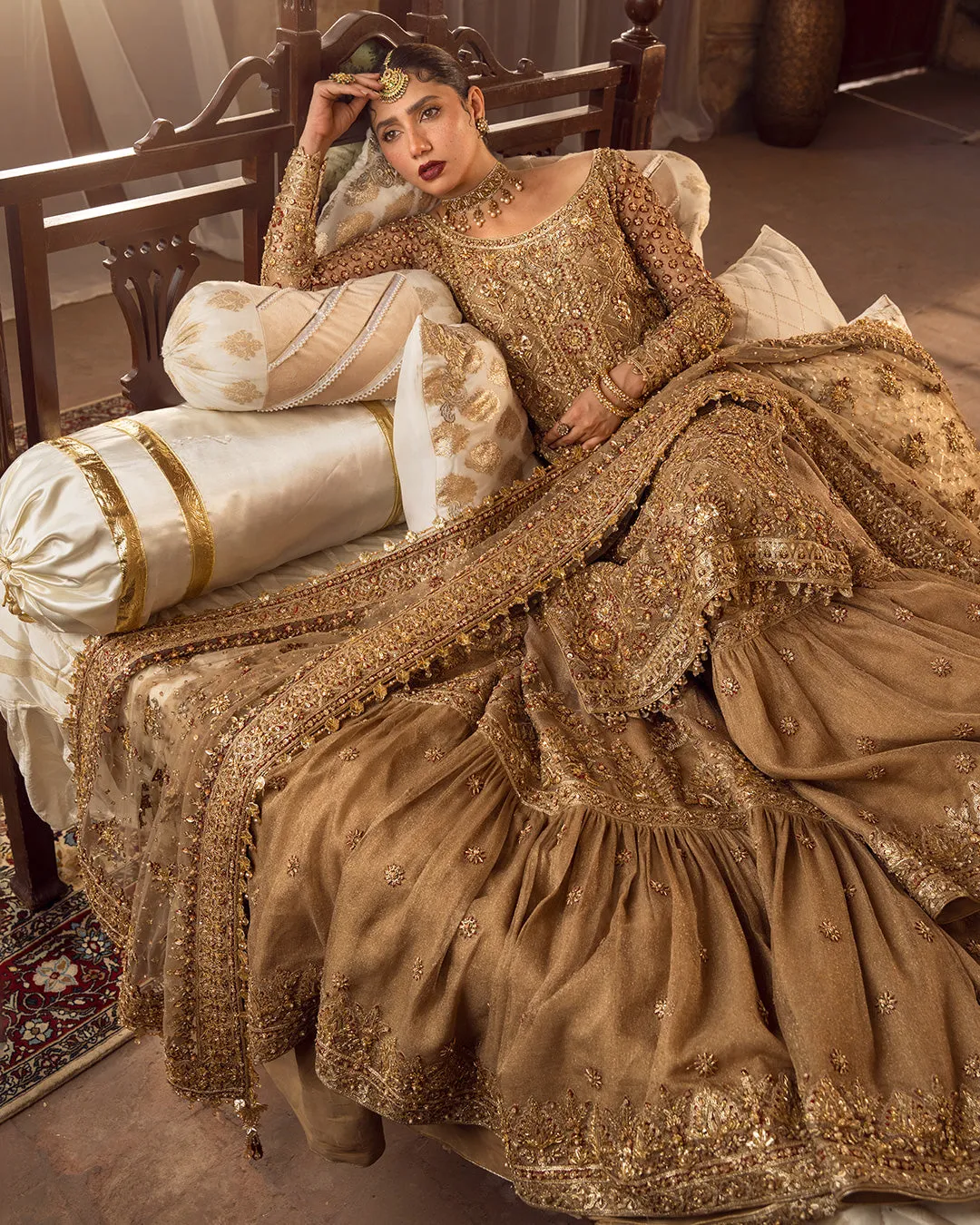 Farshi  lehenga Gold Dupatta  Pakistani brides