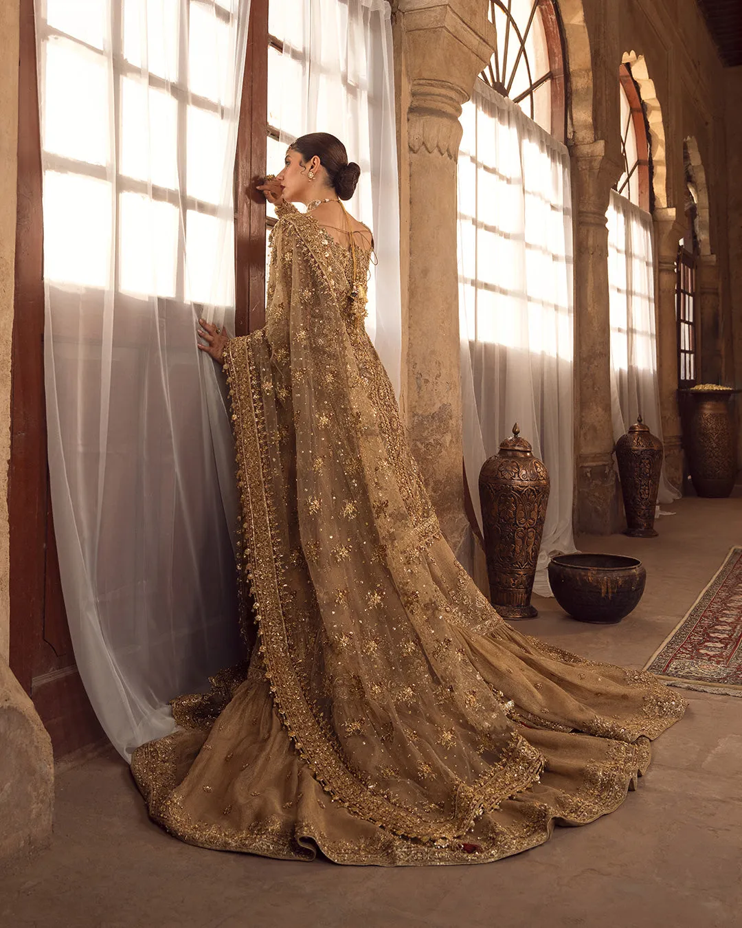 Farshi  lehenga Gold Dupatta  Pakistani brides