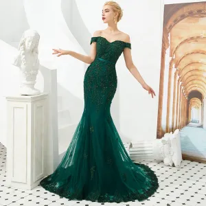 Fashion Green Off Shoulder Mermaid Evening  Gown