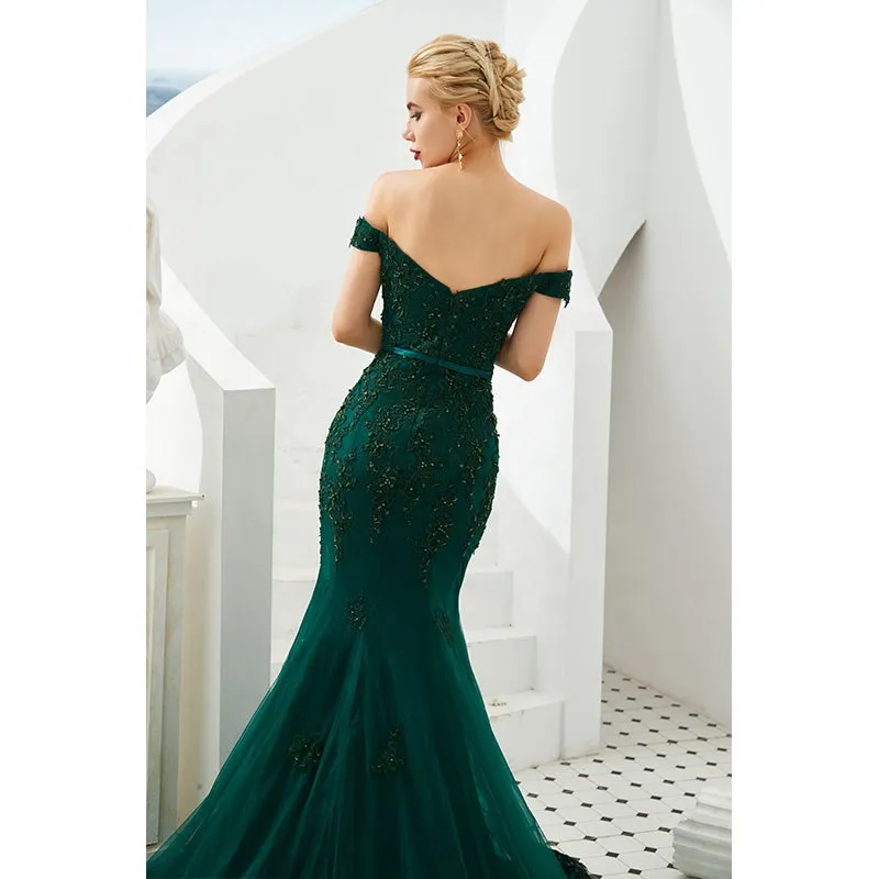 Fashion Green Off Shoulder Mermaid Evening  Gown