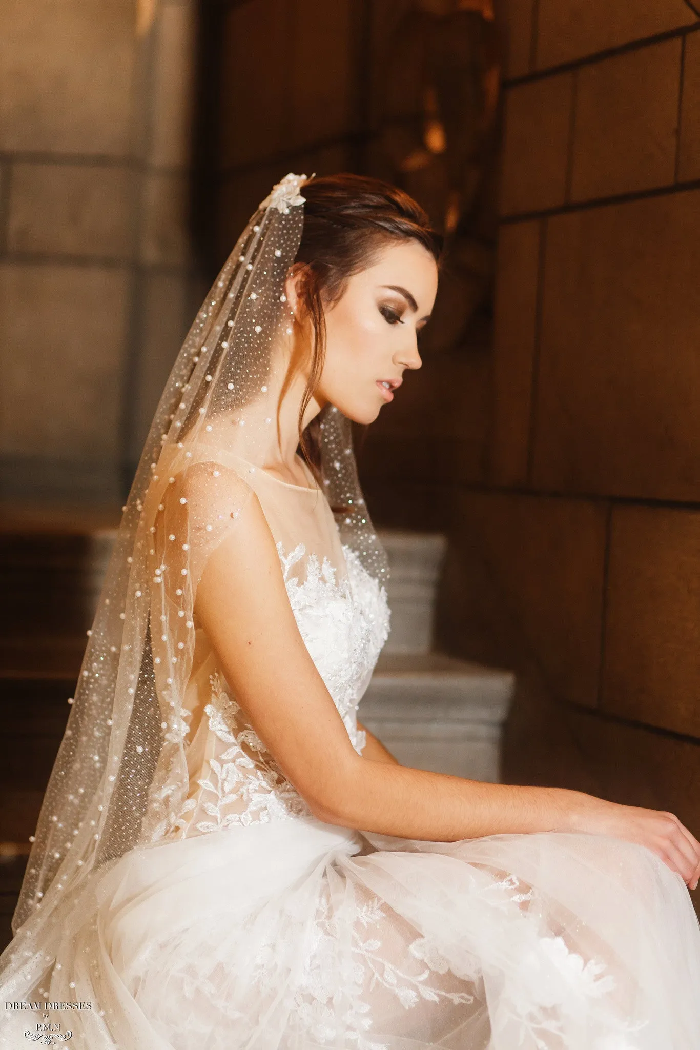 Fingertip Pearls Veil (#Caitlin)