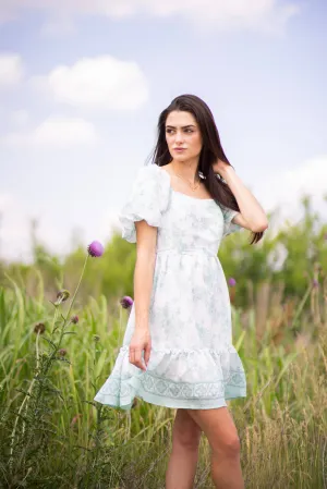 Floral Border Print Mini Dress for Women in Sage Multi | TB8124-BGL-SAGEMULTI