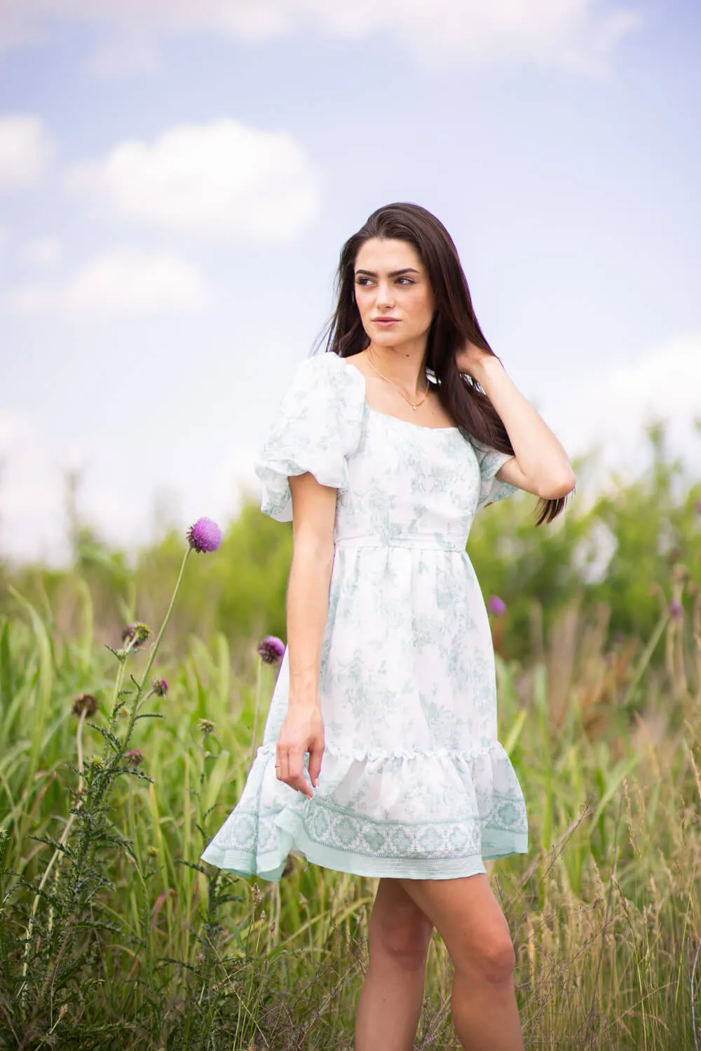 Floral Border Print Mini Dress for Women in Sage Multi | TB8124-BGL-SAGEMULTI