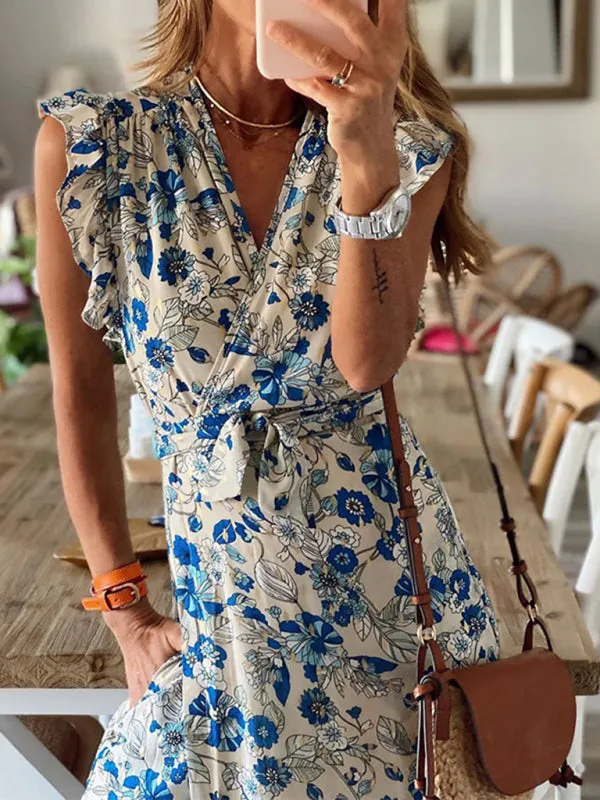 Floral Maxi Dress with Ruffled Sleeves and Tiered Skirt