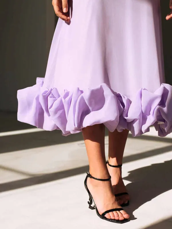 Floral Print A-line Dress with Ruffled Hem and Suspenders