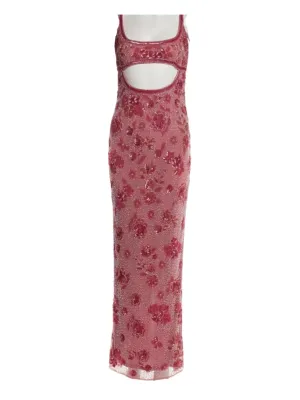 Floral Print Cut-Out Beaded Dress