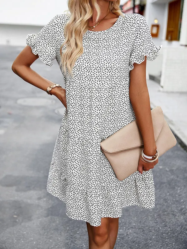 Floral Print Mini Dress with Ruffled Sleeves and Tiered Skirt
