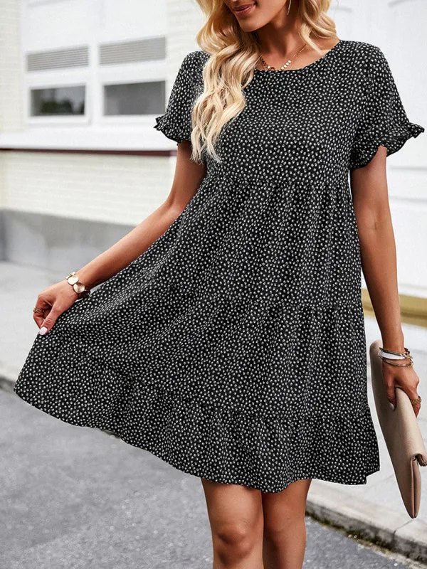 Floral Print Mini Dress with Ruffled Sleeves and Tiered Skirt
