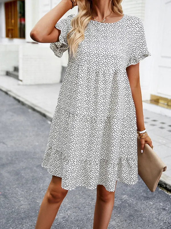 Floral Print Mini Dress with Ruffled Sleeves and Tiered Skirt