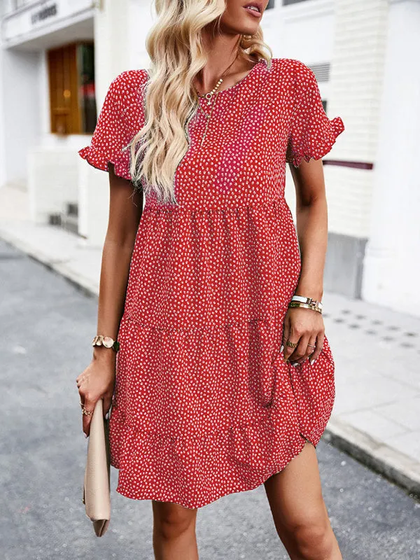 Floral Print Mini Dress with Ruffled Sleeves and Tiered Skirt