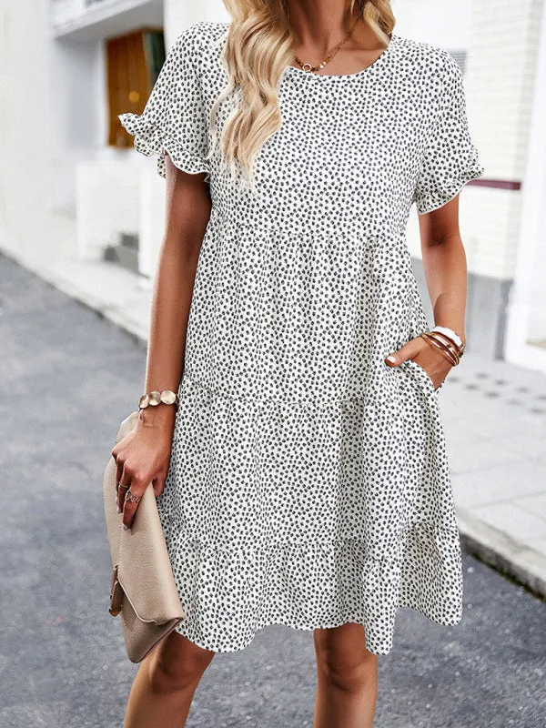 Floral Print Mini Dress with Ruffled Sleeves and Tiered Skirt