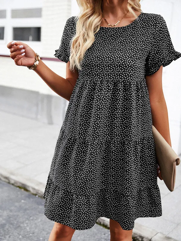 Floral Print Mini Dress with Ruffled Sleeves and Tiered Skirt